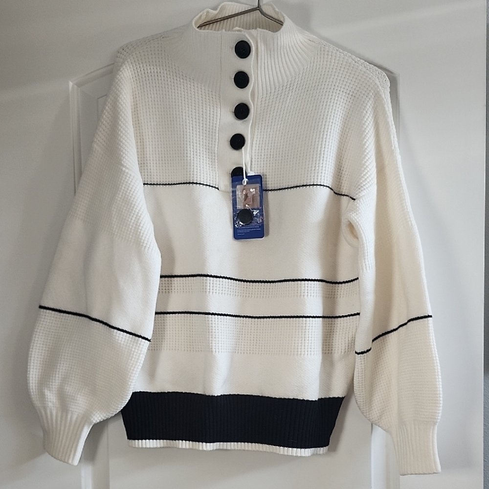 Elegant Cream and Black Turtleneck Sweater for Men